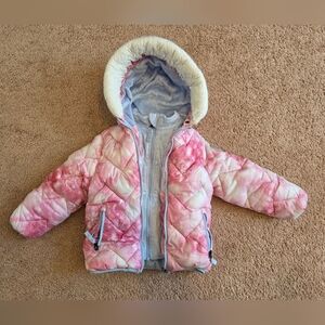 Snozu Snowflake Pink and White Hooded Puffer Coat Size 4T Toddler Girl